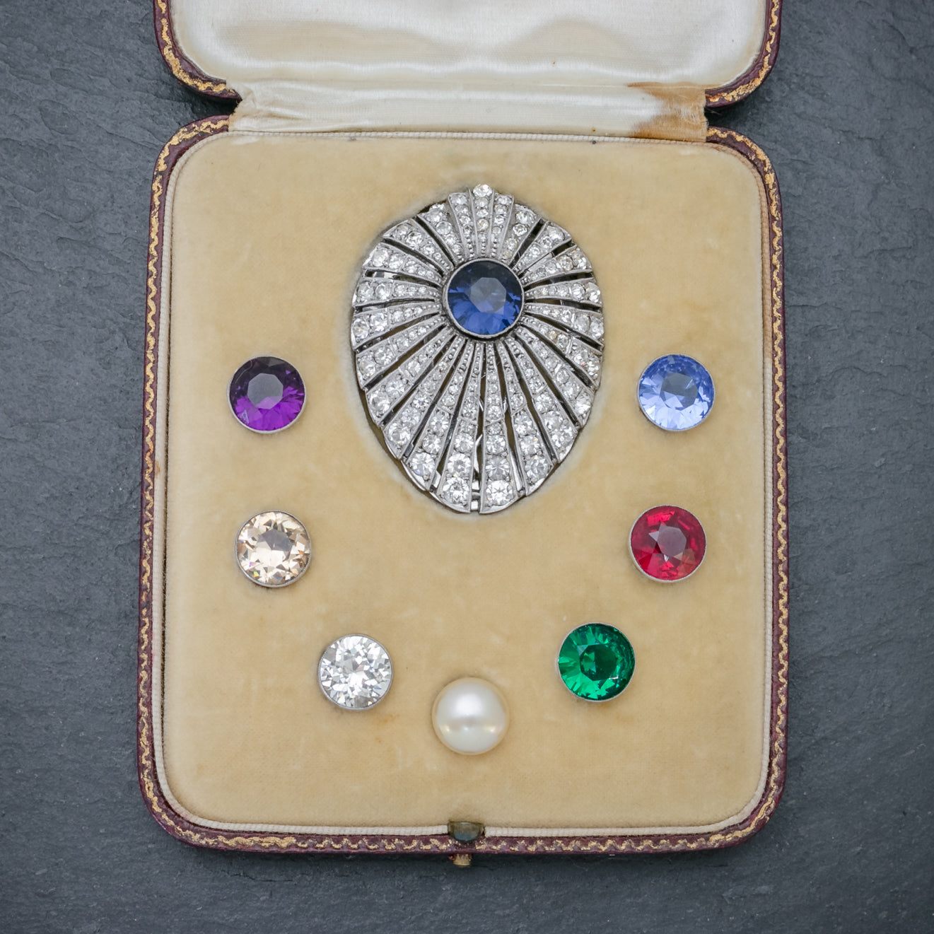 ART DECO SILVER PASTE CLIP CHANGEABLE STONES BOXED CIRCA 1930 Secondary image