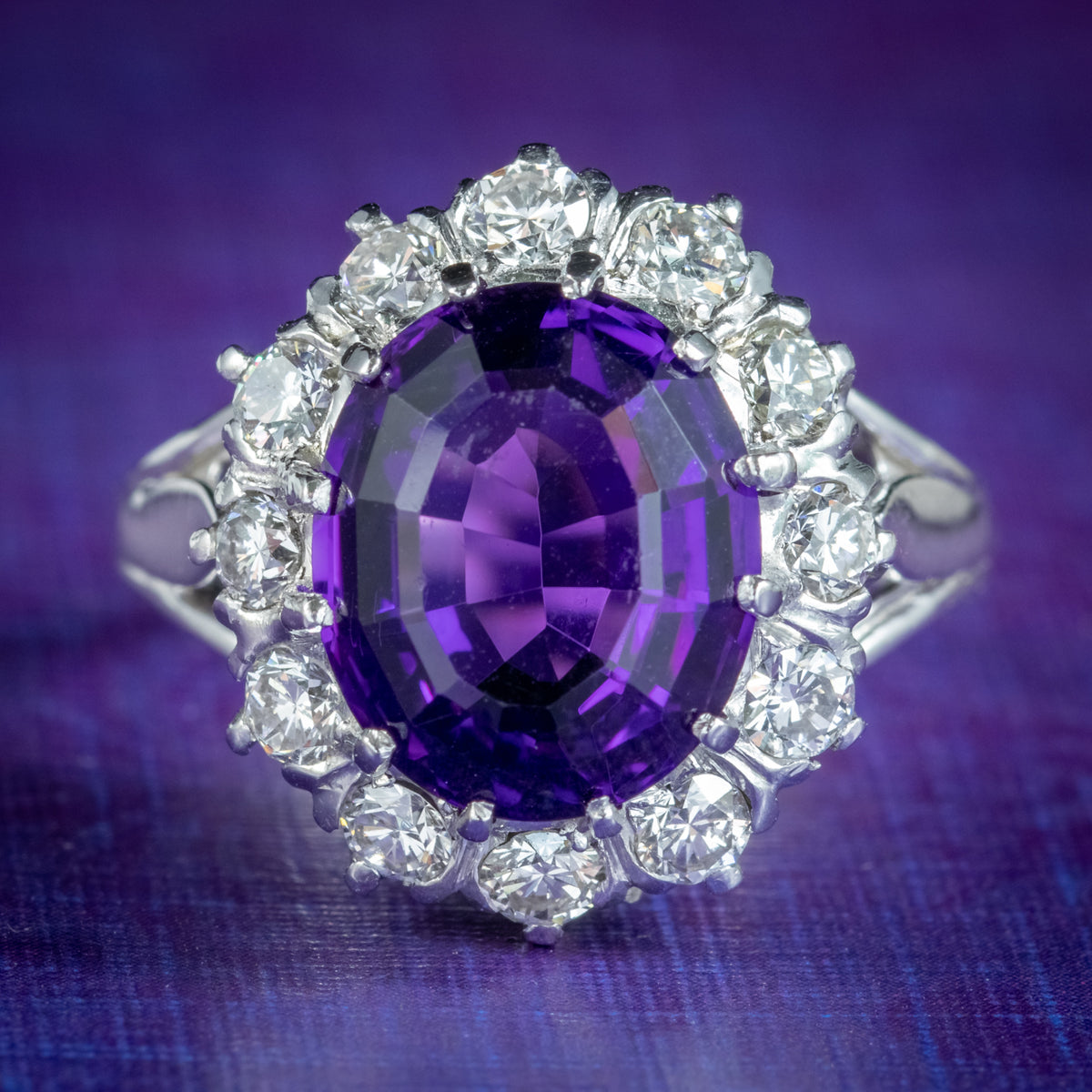 Amethyst Diamond Cluster Ring Platinum 4ct Amethyst 1.30ct Of Diamond  Main image