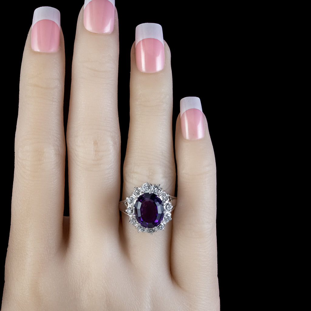 Amethyst Diamond Cluster Ring Platinum 4ct Amethyst 1.30ct Of Diamond 