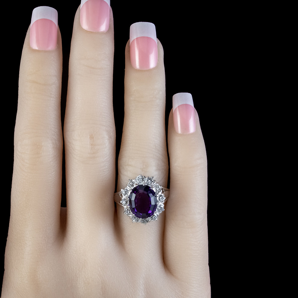 Amethyst Diamond Cluster Ring Platinum 4ct Amethyst 1.30ct Of Diamond 