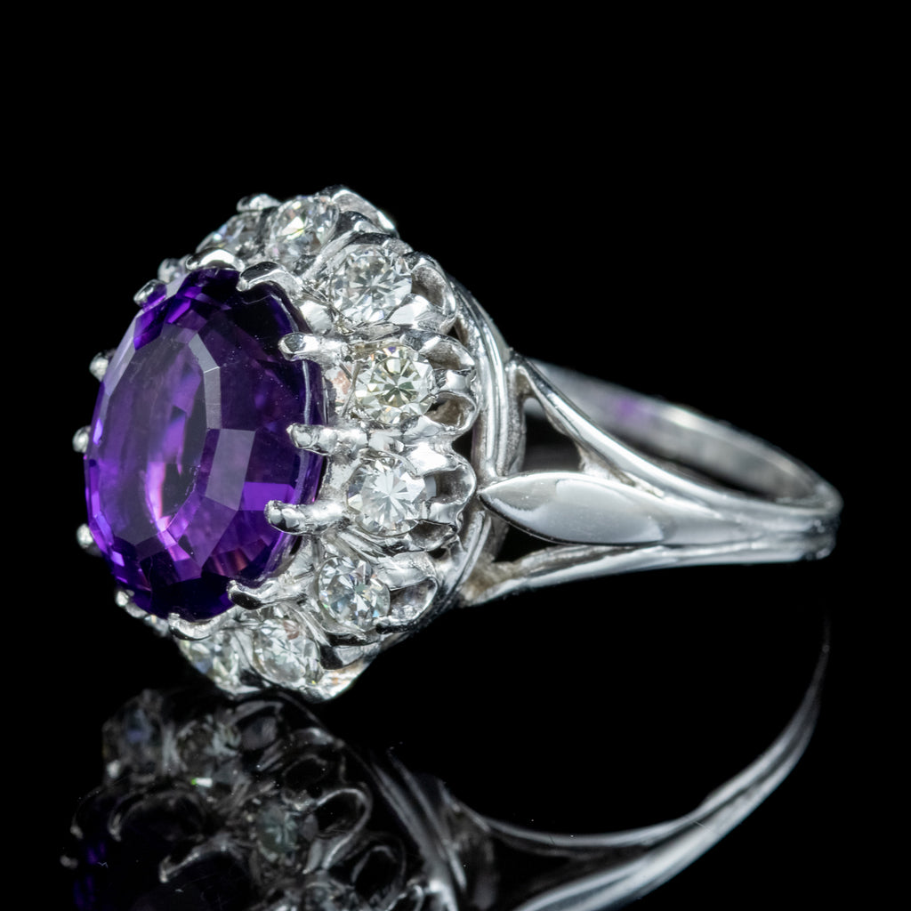 Amethyst Diamond Cluster Ring Platinum 4ct Amethyst 1.30ct Of Diamond 
