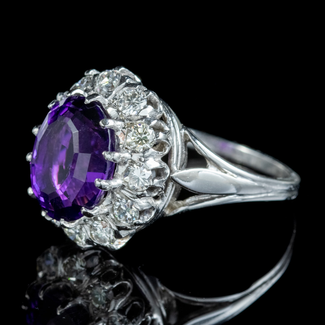 Amethyst Diamond Cluster Ring Platinum 4ct Amethyst 1.30ct Of Diamond 