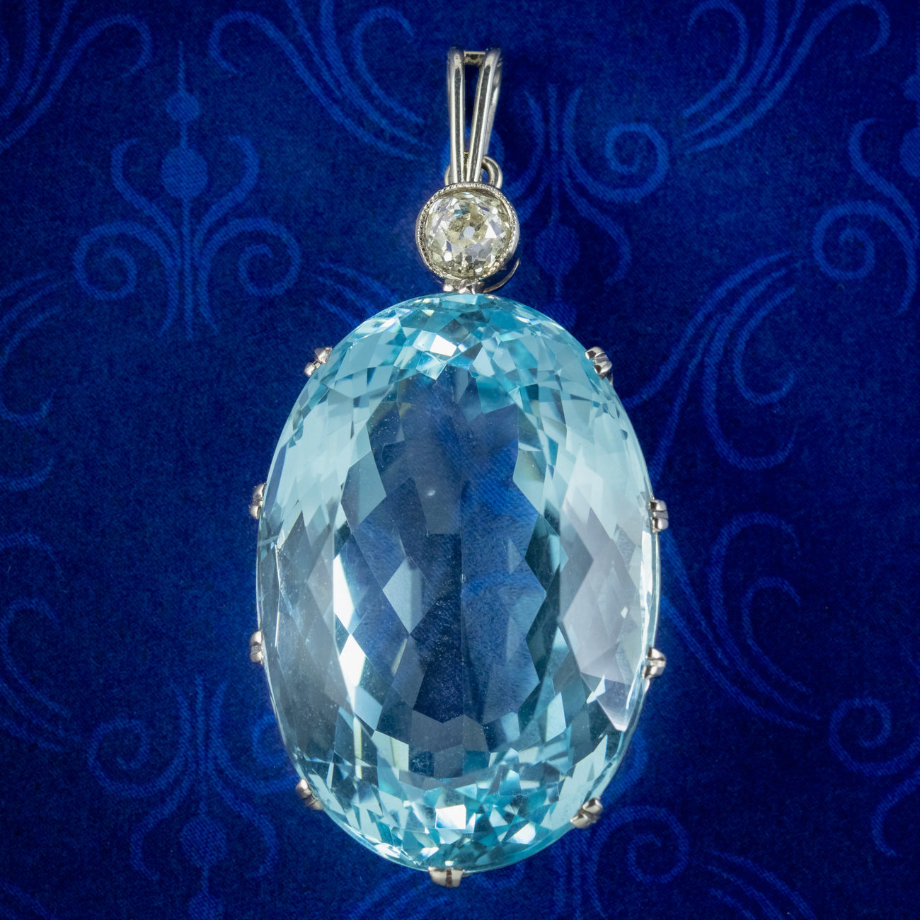 Antique Art Deco Aquamarine Diamond Pendant 25ct Aqua Main image