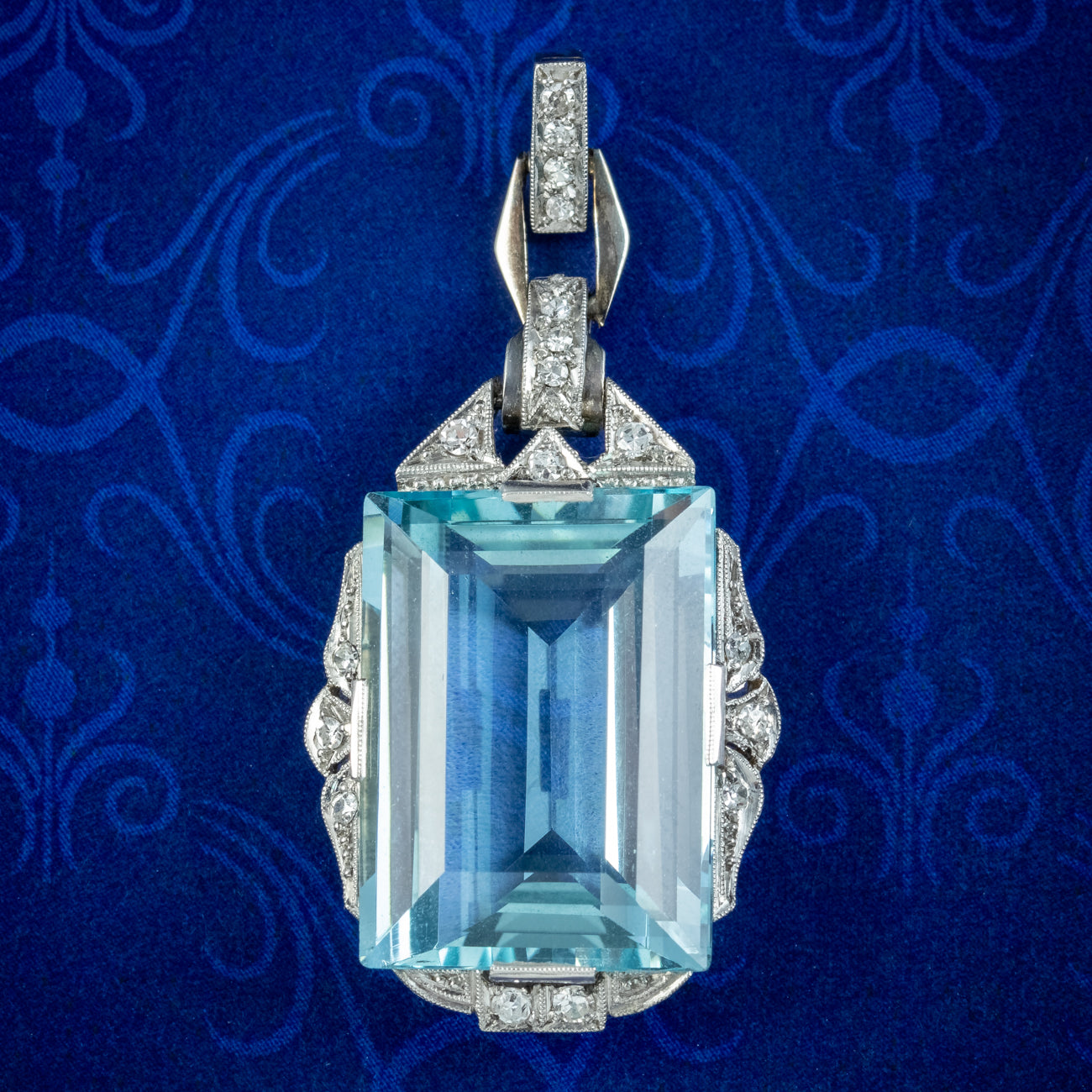 Antique Art Deco Aquamarine Diamond Pendant Platinum 20ct Aqua Main image