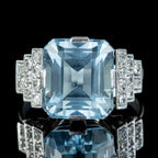 Art Deco Aquamarine Diamond Ring 7.67ct Aqua