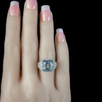 Art Deco Aquamarine Diamond Ring 7.67ct Aqua