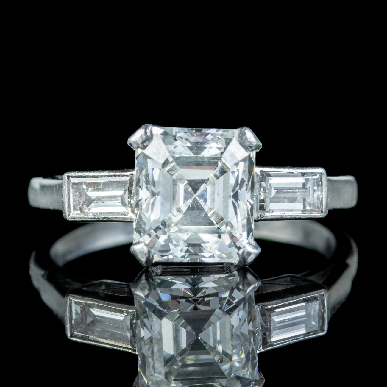 Antique Art Deco Asscher Cut Diamond Trilogy Ring 2.35ct Of Diamond With Cert Secondary image