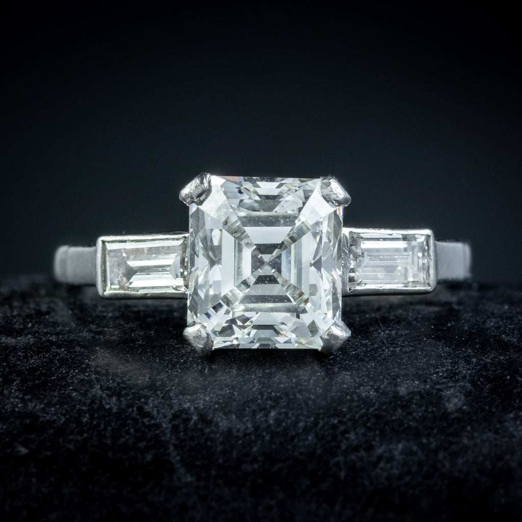 Antique Art Deco Asscher Cut Diamond Trilogy Ring 2.35ct Of Diamond With Cert
