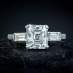 Antique Art Deco Asscher Cut Diamond Trilogy Ring 2.35ct Of Diamond With Cert