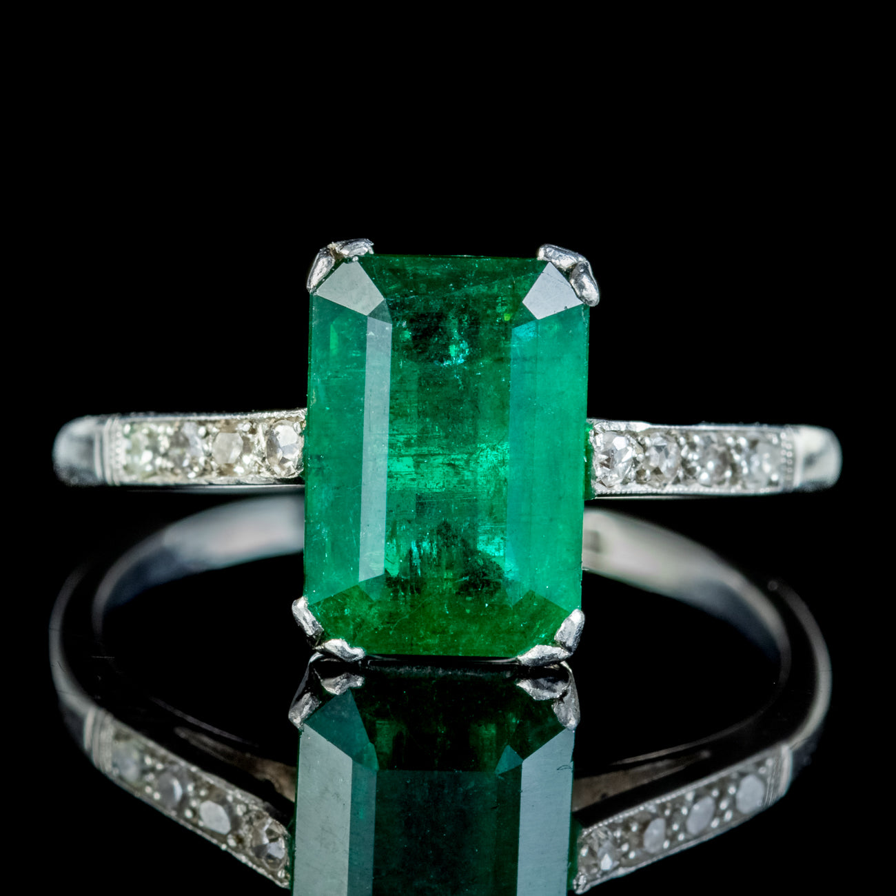 Antique Art Deco Emerald Diamond Ring 2.50ct Emerald Secondary image