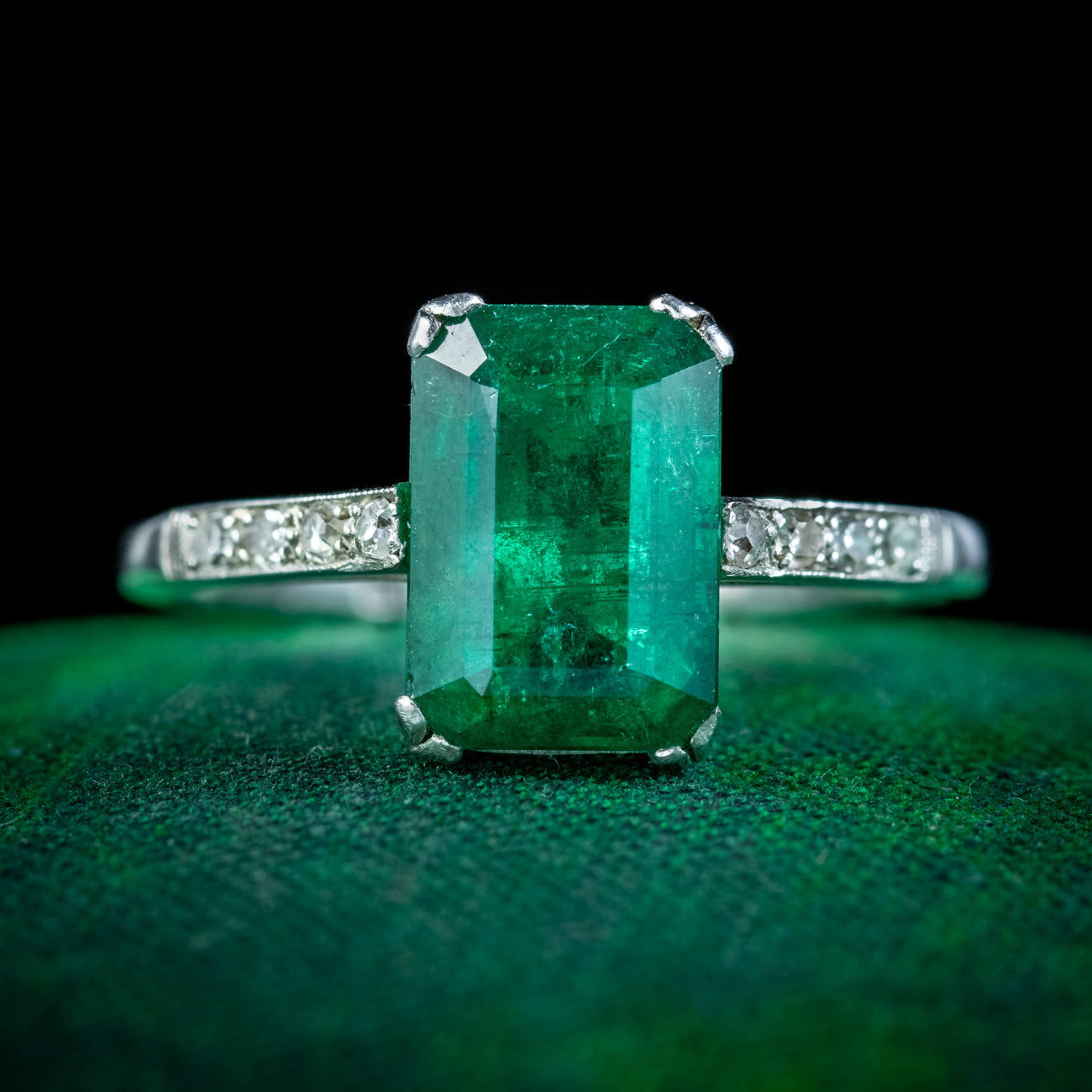 Antique Art Deco Emerald Diamond Ring 2.50ct Emerald