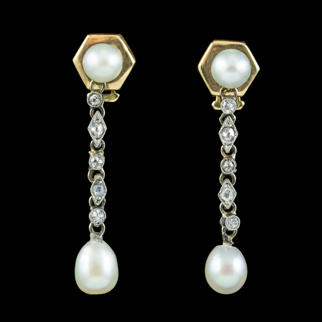 Antique Art Deco French Pearl Diamond Drop Earrings Secondary image