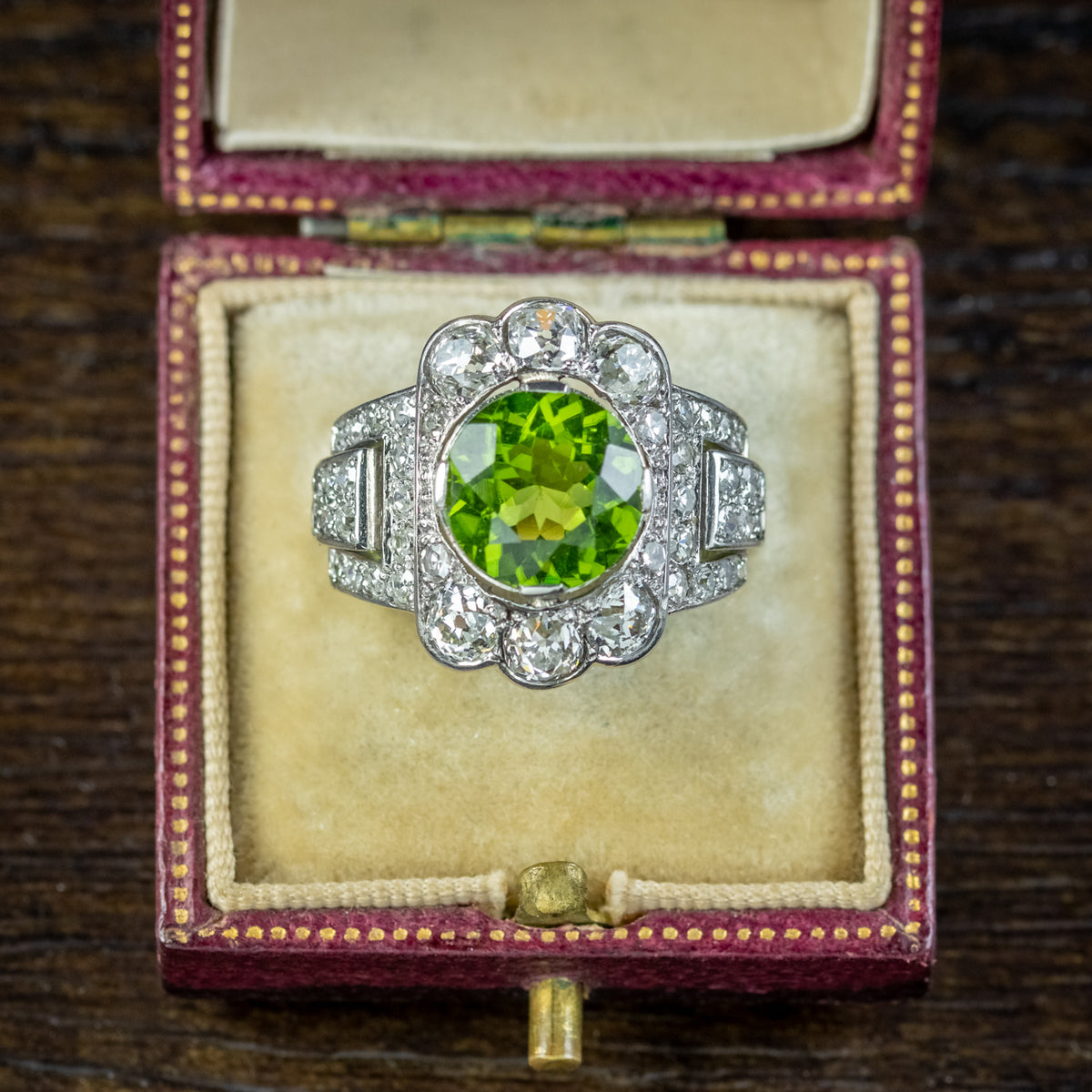 Antique Art Deco French Peridot Diamond Ring 5ct Peridot