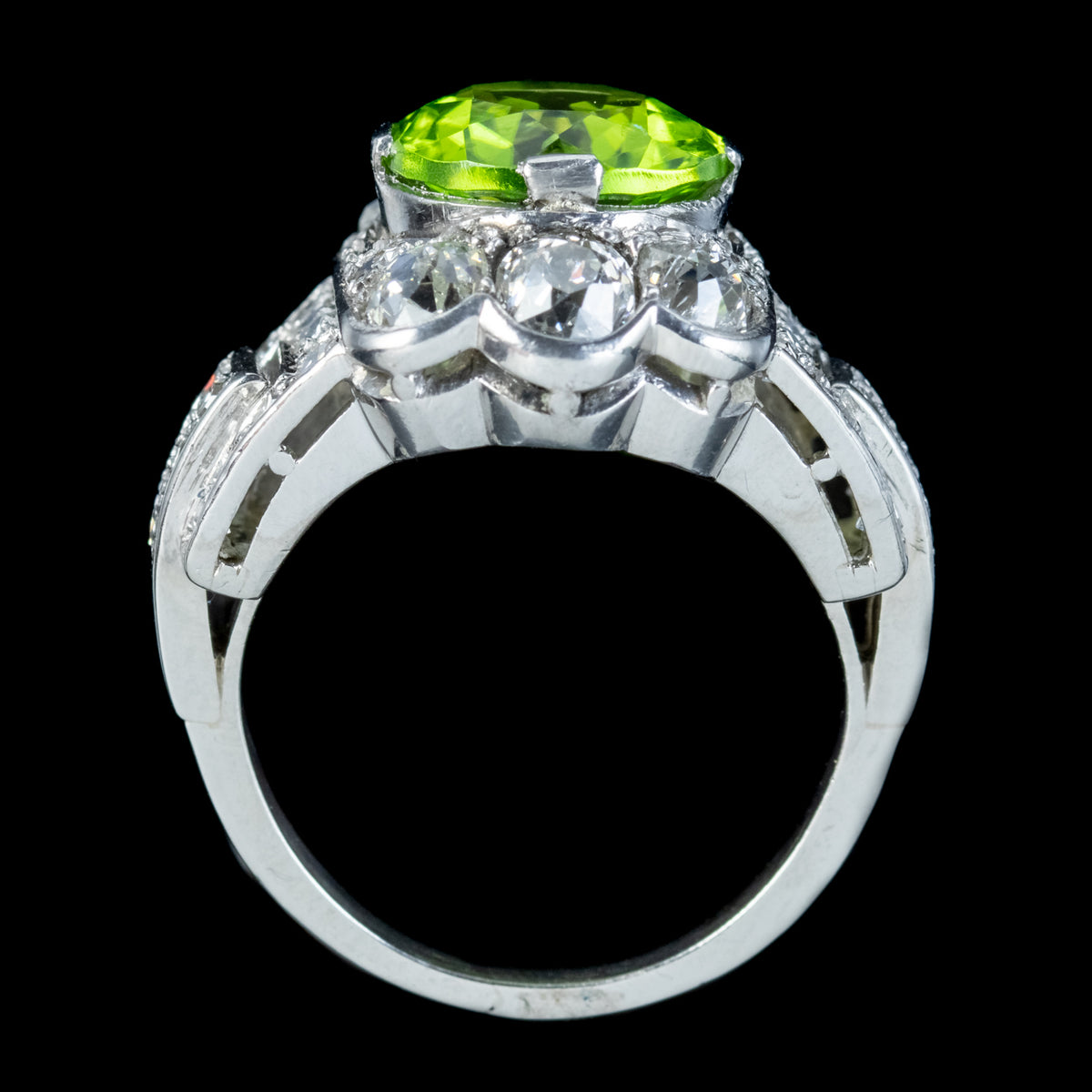 Antique Art Deco French Peridot Diamond Ring 5ct Peridot