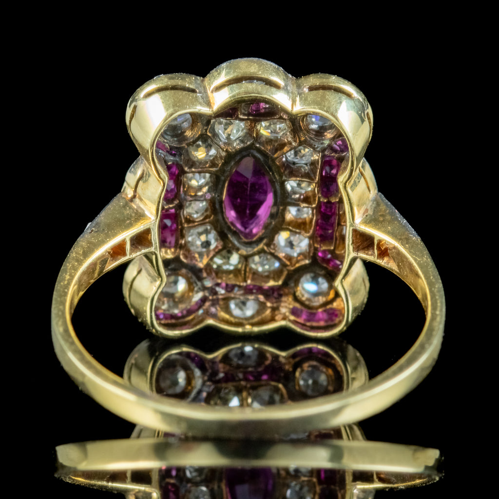 Antique Art Deco Ruby Diamond Cluster Ring 1.50ct Of Diamond