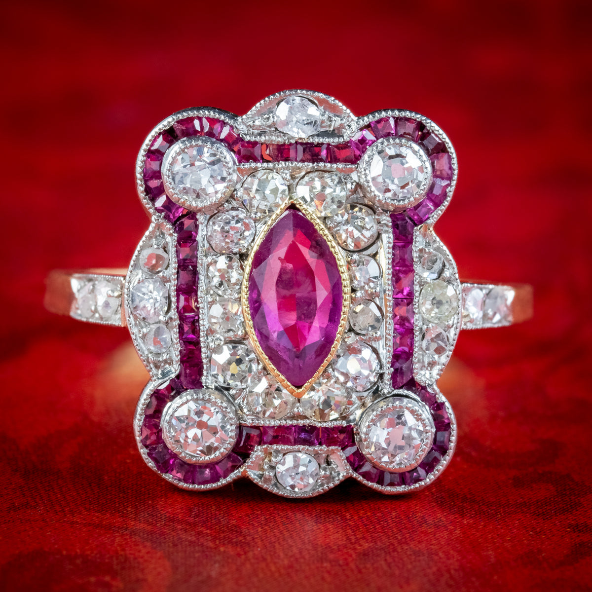 Antique Art Deco Ruby Diamond Cluster Ring 1.50ct Of Diamond Main image