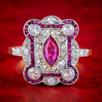 Antique Art Deco Ruby Diamond Cluster Ring 1.50ct Of Diamond