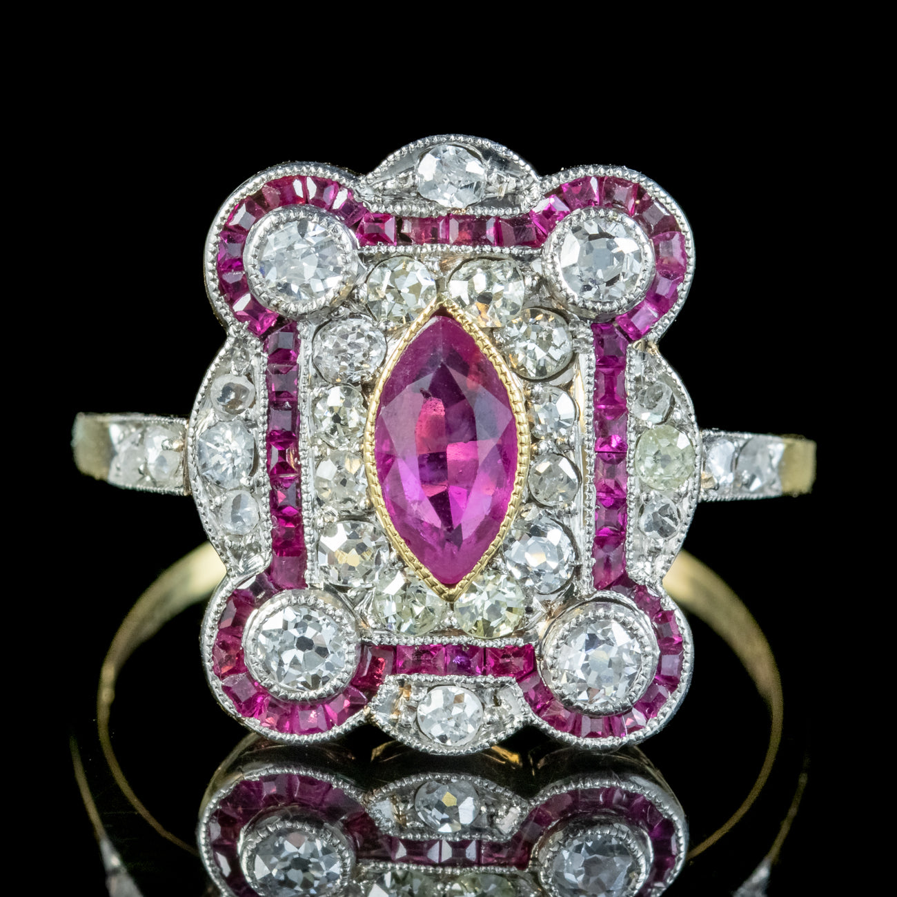 Antique Art Deco Ruby Diamond Cluster Ring 1.50ct Of Diamond Secondary image
