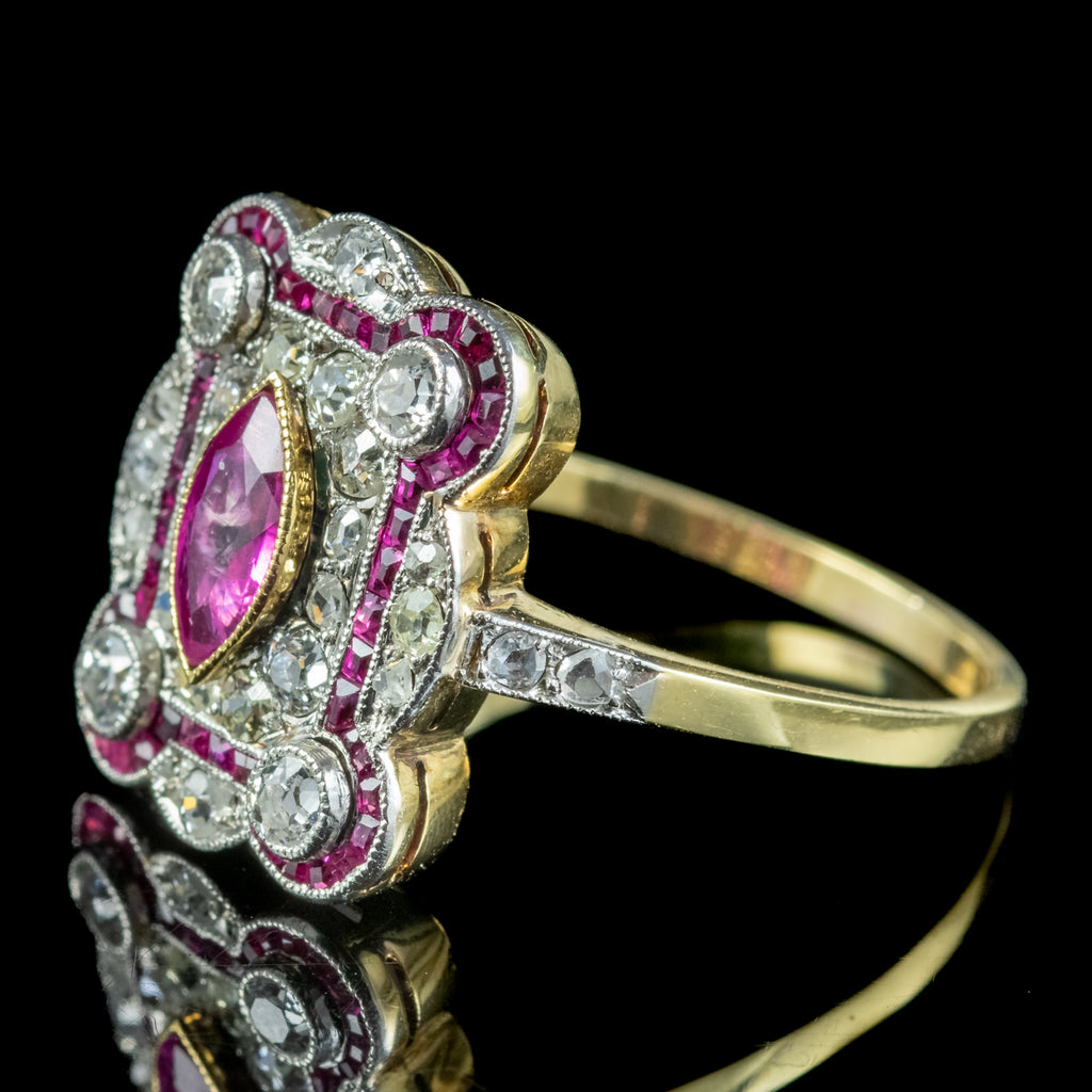 Antique Art Deco Ruby Diamond Cluster Ring 1.50ct Of Diamond