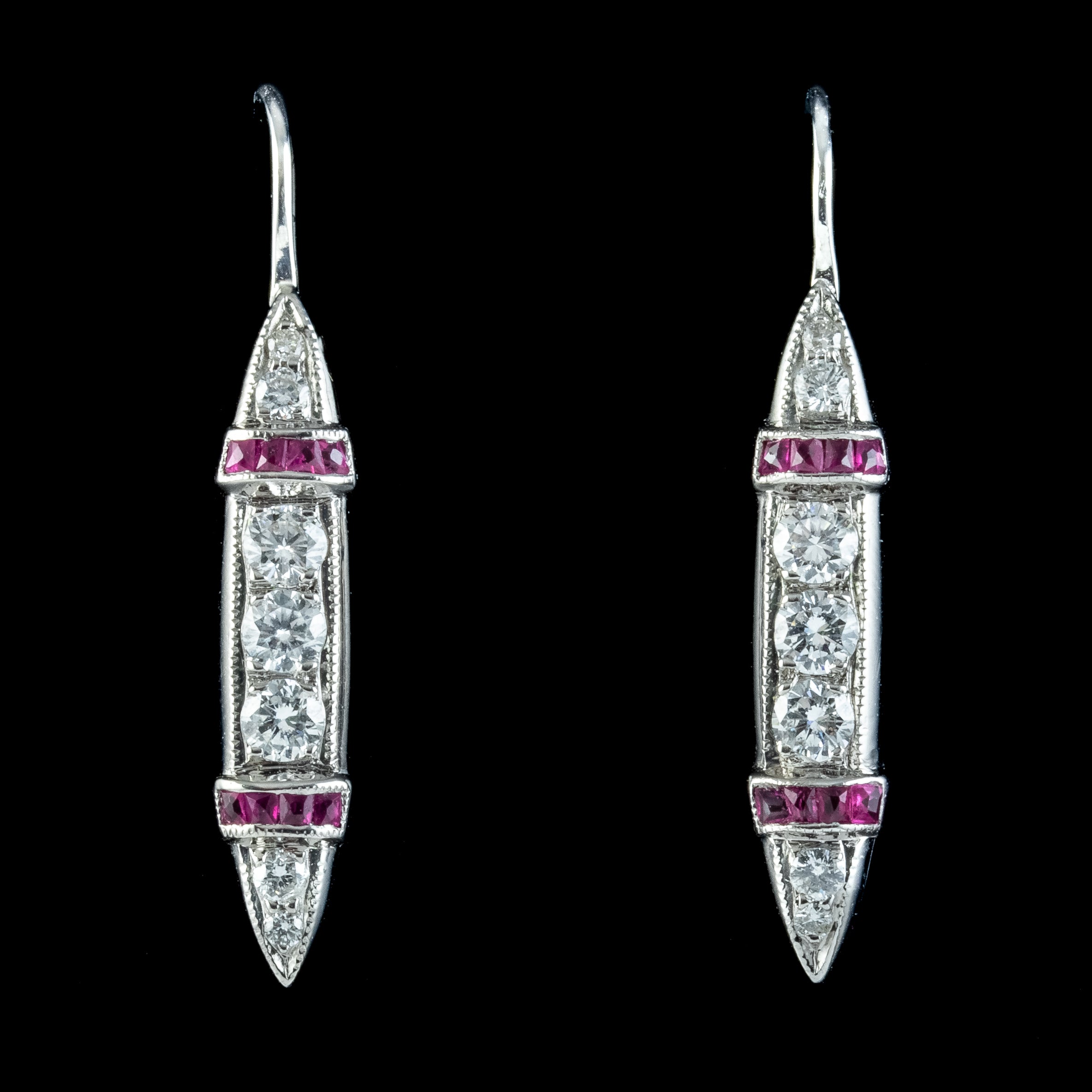 Antique Art Deco Ruby Diamond Drop Earrings 18ct Gold With Box Secondary image