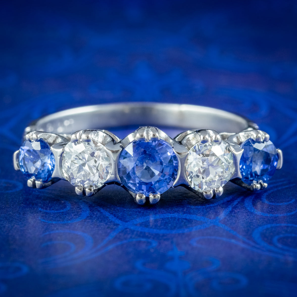Antique Art Deco Sapphire Diamond Five Stone Ring 1ct Of Sapphire Main image