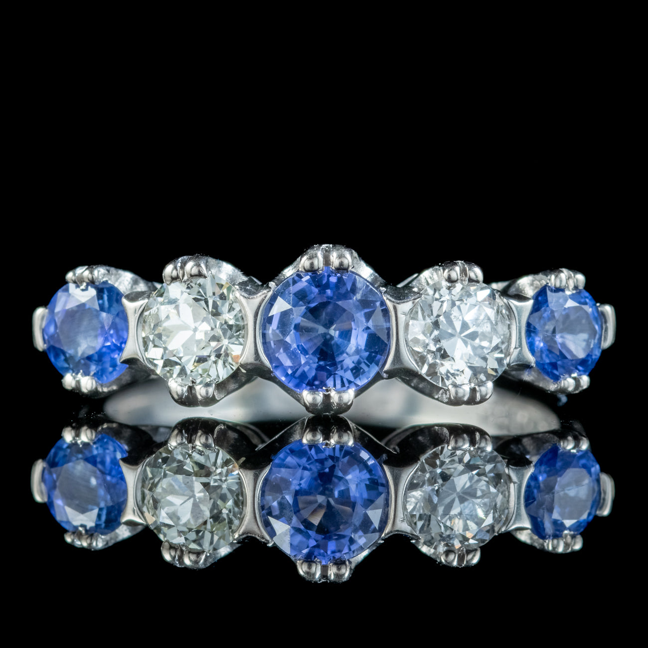Antique Art Deco Sapphire Diamond Five Stone Ring 1ct Of Sapphire Secondary image
