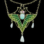 Antique Art Nouveau Plique A Jour Opal Pearl Butterfly Necklace Heinrich Levinger