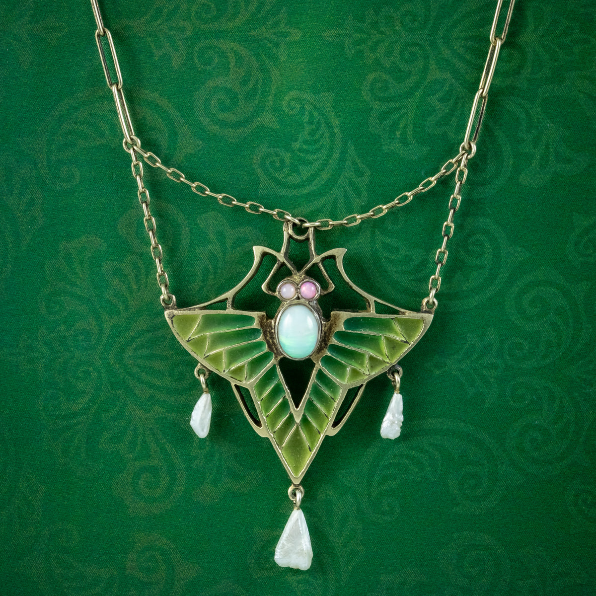 Antique Art Nouveau Plique A Jour Opal Pearl Butterfly Necklace Heinrich Levinger Main image