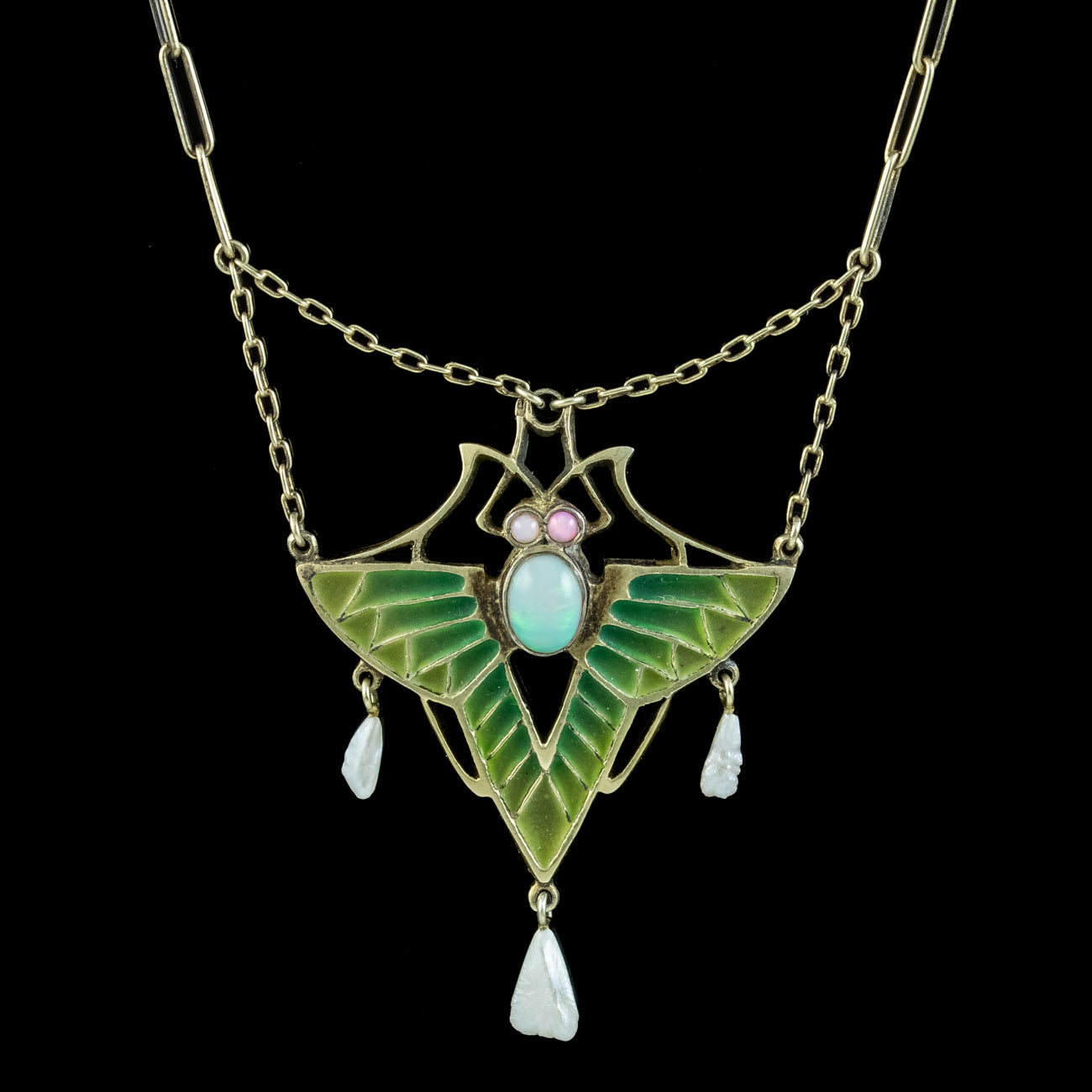 Antique Art Nouveau Plique A Jour Opal Pearl Butterfly Necklace Heinrich Levinger Secondary image
