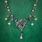 Antique Art Nouveau Suffragette Garland Necklace Diamond Pearl Amethyst Peridot Silver Circa 1915