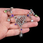 Antique Art Nouveau Suffragette Garland Necklace Diamond Pearl Amethyst Peridot Silver Circa 1915