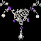 Antique Art Nouveau Suffragette Garland Necklace Diamond Pearl Amethyst Peridot Silver Circa 1915