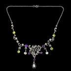 Antique Art Nouveau Suffragette Garland Necklace Diamond Pearl Amethyst Peridot Silver Circa 1915