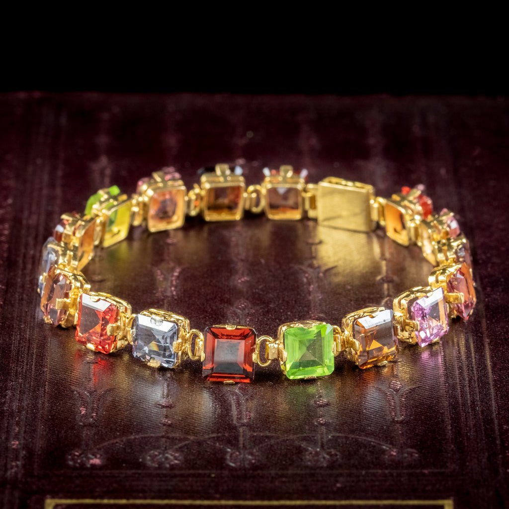 Antique Art Deco Gemstone Bracelet 18ct Gold 
