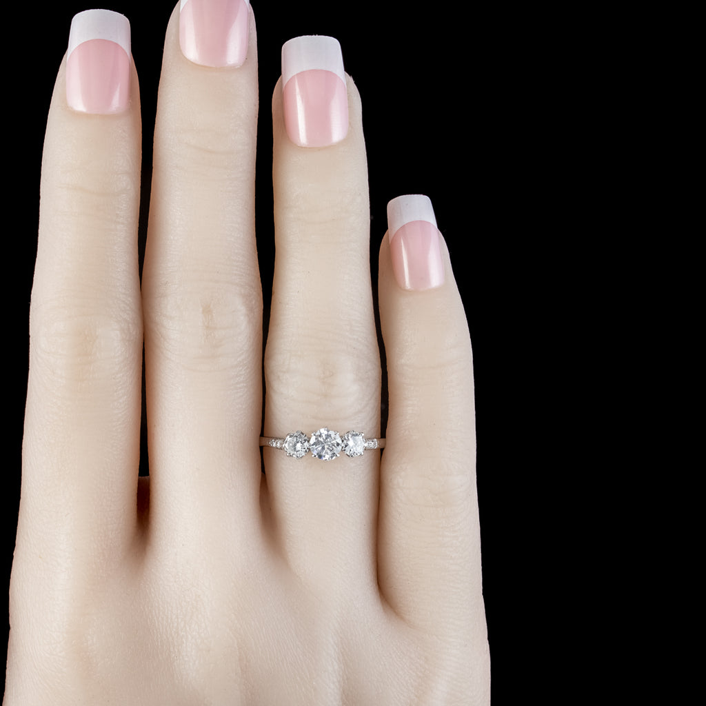 Antique Diamond Trilogy Ring 0.90ct Of Diamond 