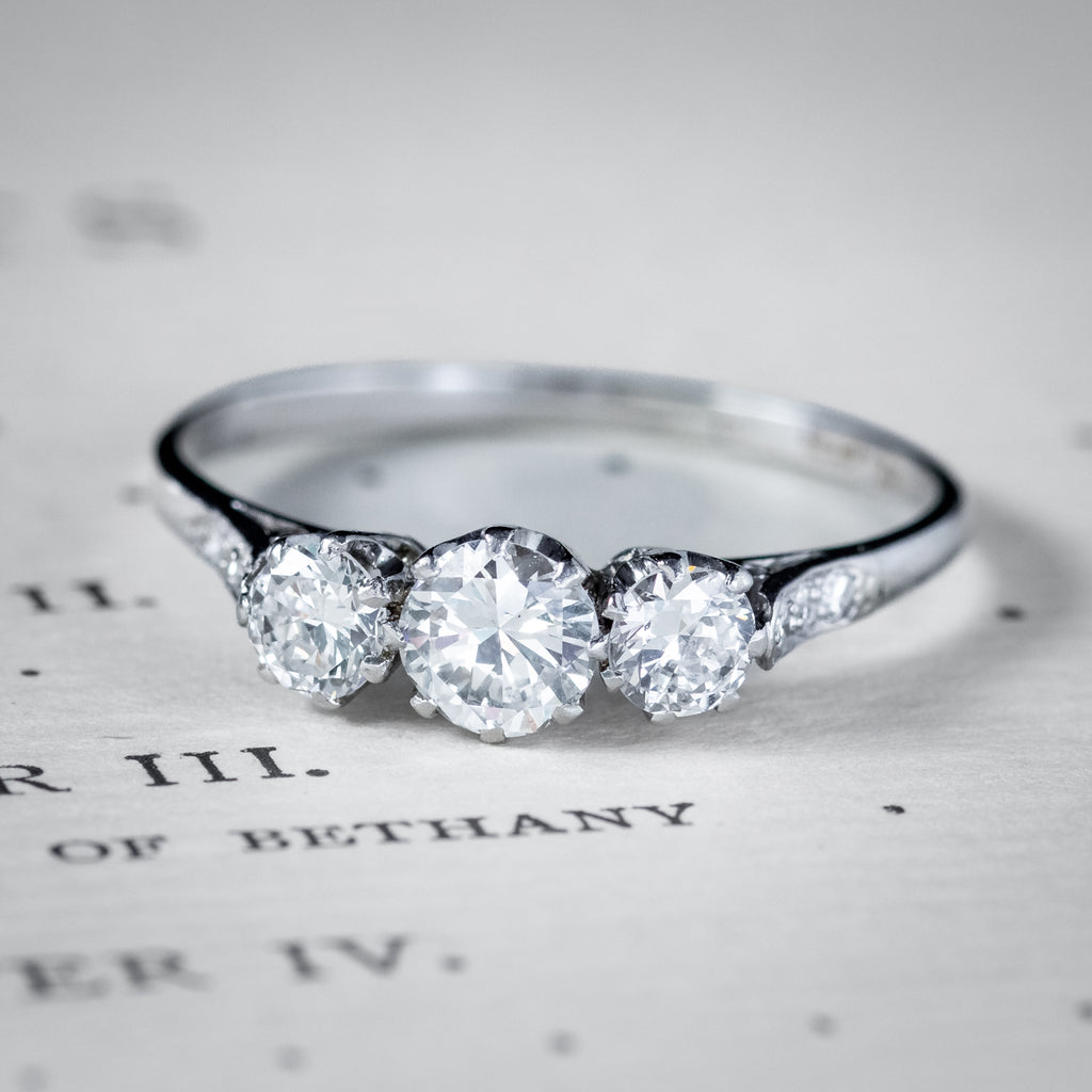Antique Diamond Trilogy Ring 0.90ct Of Diamond 