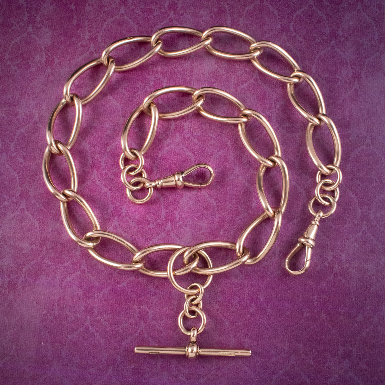 Antique Edwardian Albert Chain 9ct Rose Gold With T-Bar Main image