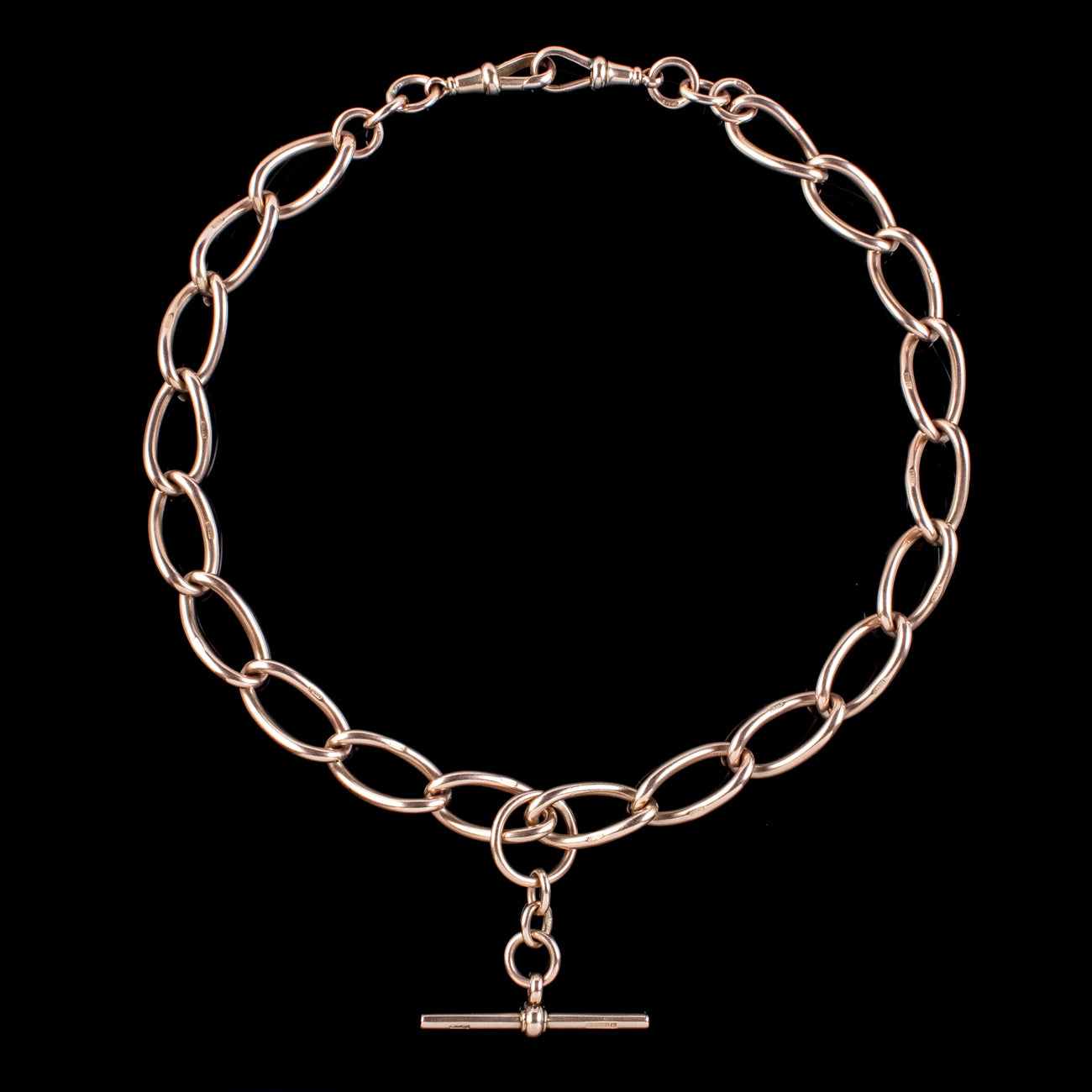 Antique Edwardian Albert Chain 9ct Rose Gold With T-Bar Secondary image