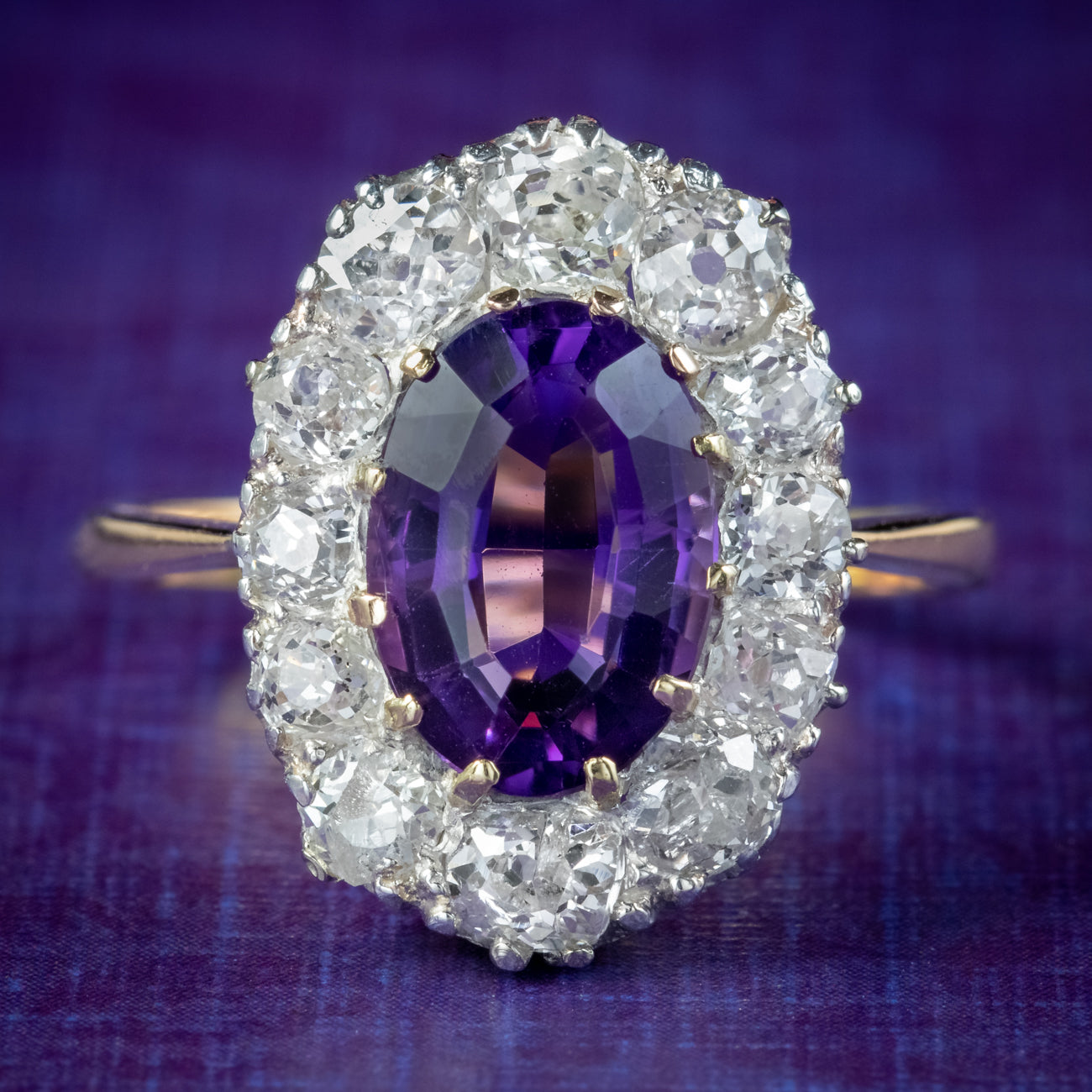 Antique Edwardian Amethyst Diamond Cluster Ring 2.5ct Amethyst With Box Main image