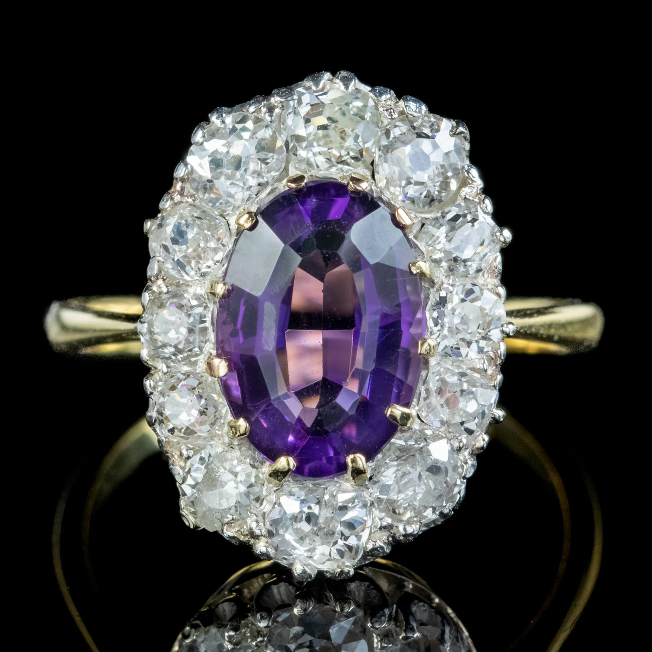 Antique Edwardian Amethyst Diamond Cluster Ring 2.5ct Amethyst With Box Secondary image