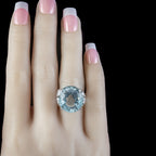 Antique Edwardian Aquamarine Diamond Cocktail Ring 16ct Aqua