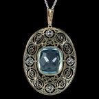 Antique Edwardian Aquamarine Diamond Pendant Necklace 17ct Aqua