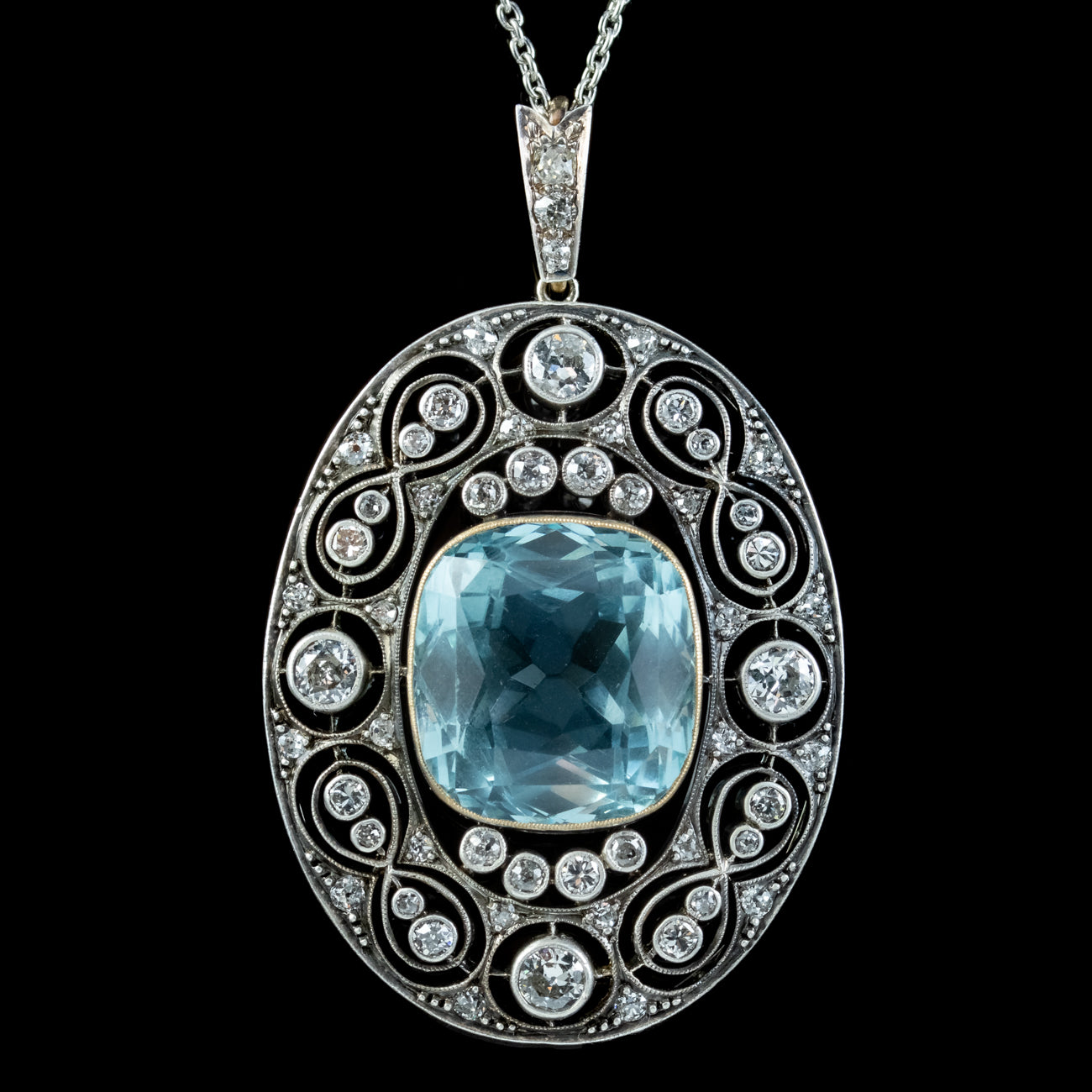 Antique Edwardian Aquamarine Diamond Pendant Necklace 17ct Aqua Secondary image