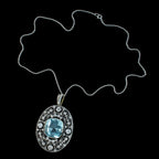 Antique Edwardian Aquamarine Diamond Pendant Necklace 17ct Aqua