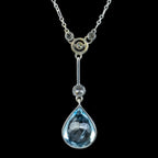 Antique Edwardian Aquamarine Diamond  Lavaliere Necklace 5ct Aqua With Box