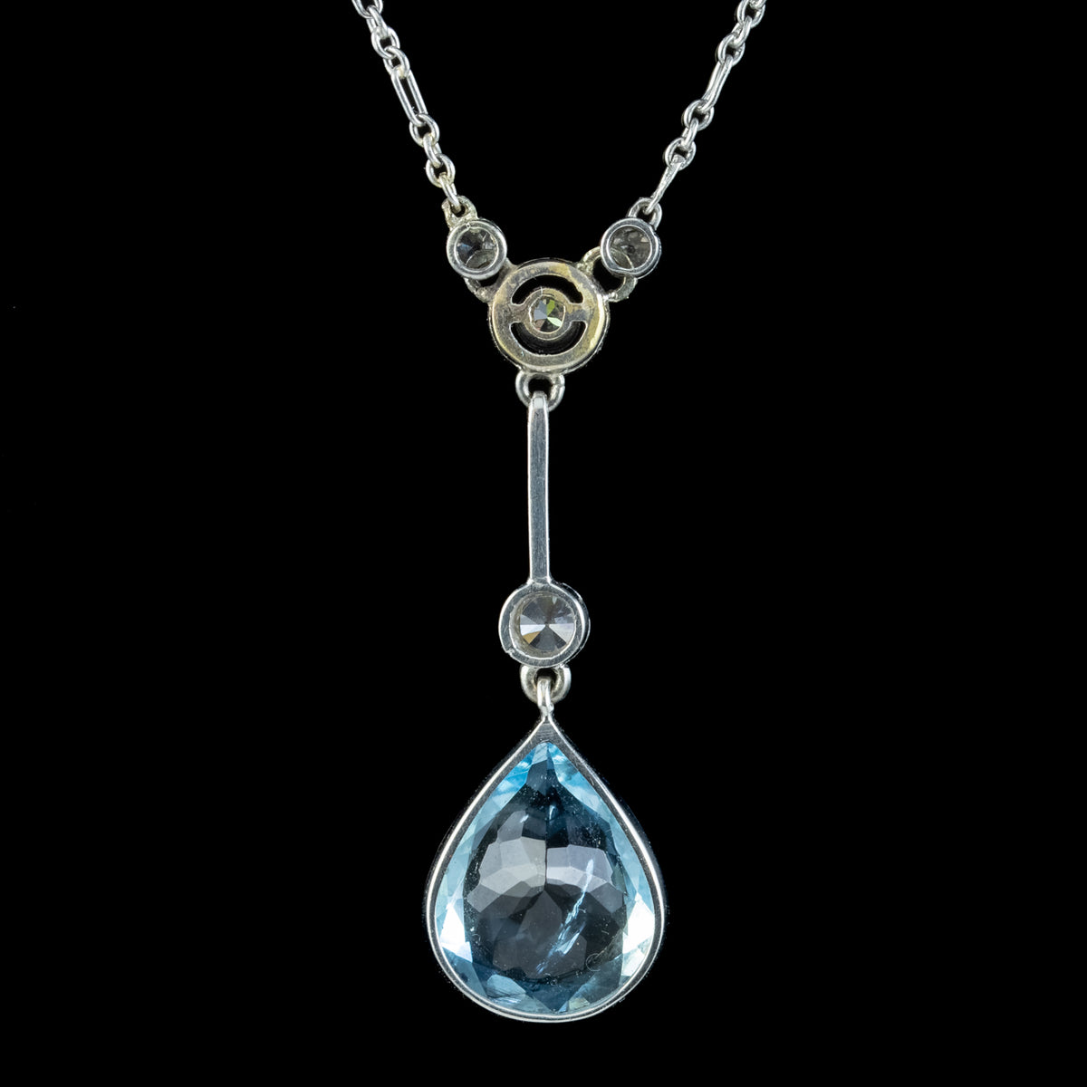 Antique Edwardian Aquamarine Diamond  Lavaliere Necklace 5ct Aqua With Box