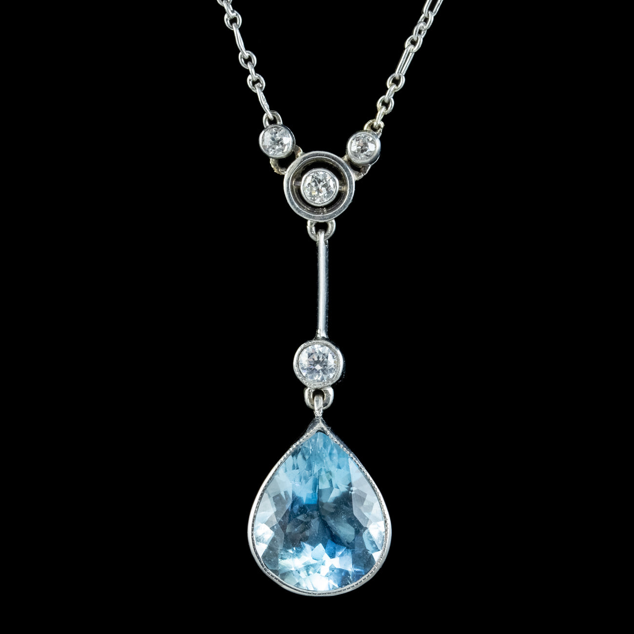Antique Edwardian Aquamarine Diamond  Lavaliere Necklace 5ct Aqua With Box Secondary image