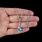 Antique Edwardian Aquamarine Diamond  Lavaliere Necklace 5ct Aqua With Box