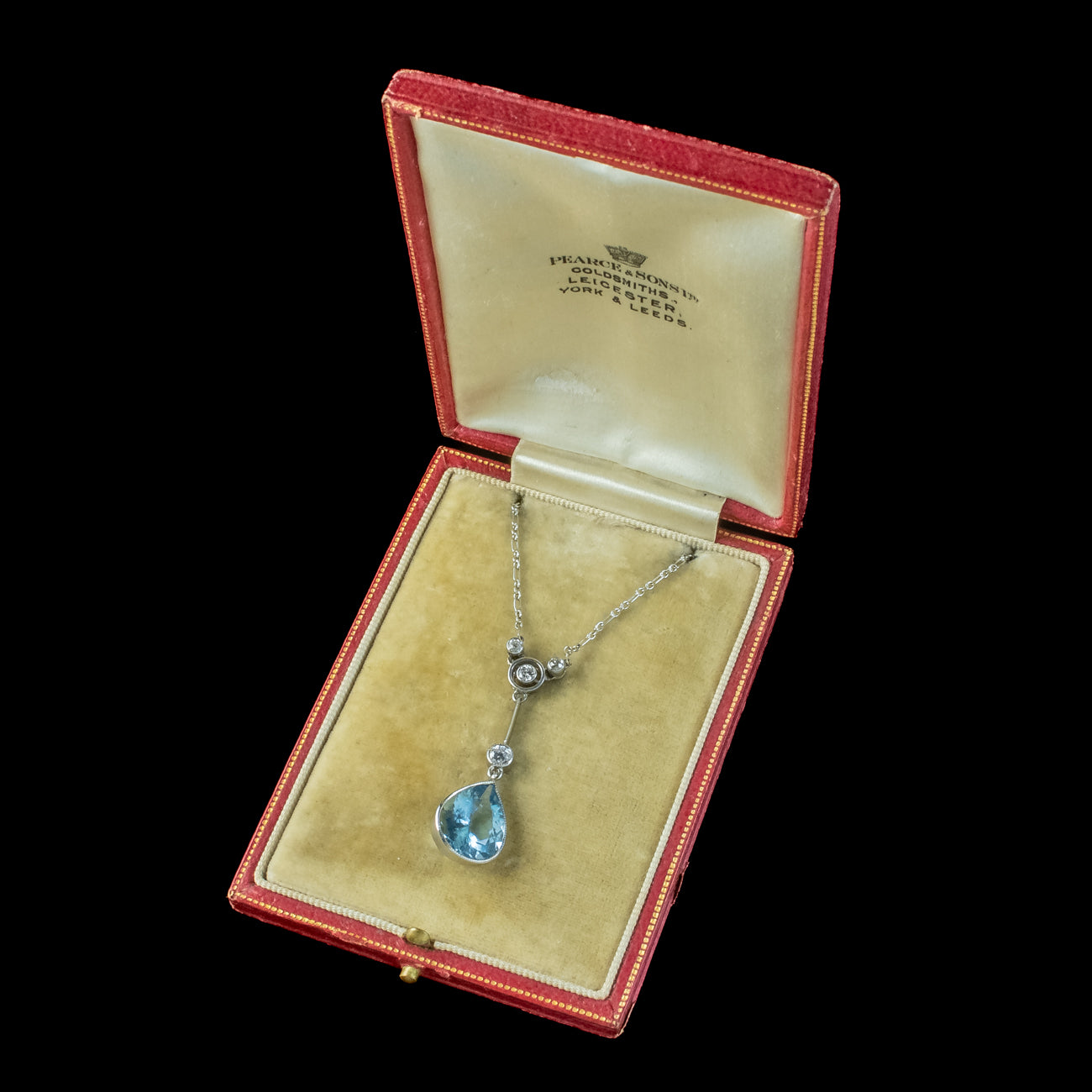 Antique Edwardian Aquamarine Diamond  Lavaliere Necklace 5ct Aqua With Box