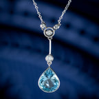Antique Edwardian Aquamarine Diamond  Lavaliere Necklace 5ct Aqua With Box